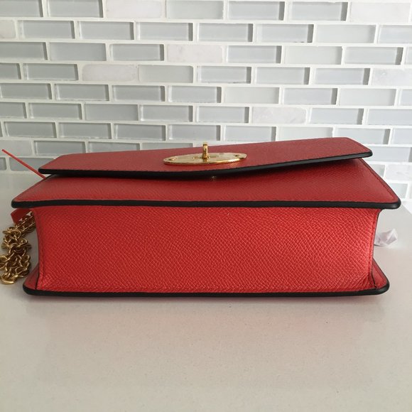 Mulberry Red Crossbody Bag with Gold Chain - Picture 4 of 14